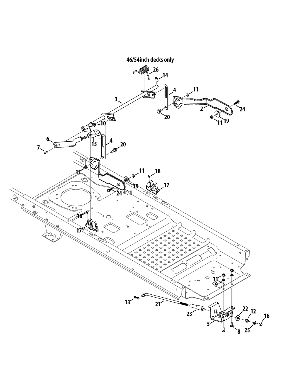 Deck Lift Diagram and Parts List for RZT-L42KH (17BRCACS009-17BRCACS010)(2015) Cub Cadet Lawn Tractor